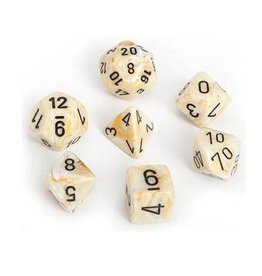 Chessex Dice - 7pc MARBLE IVORY/BLACK POLYHEDRAL