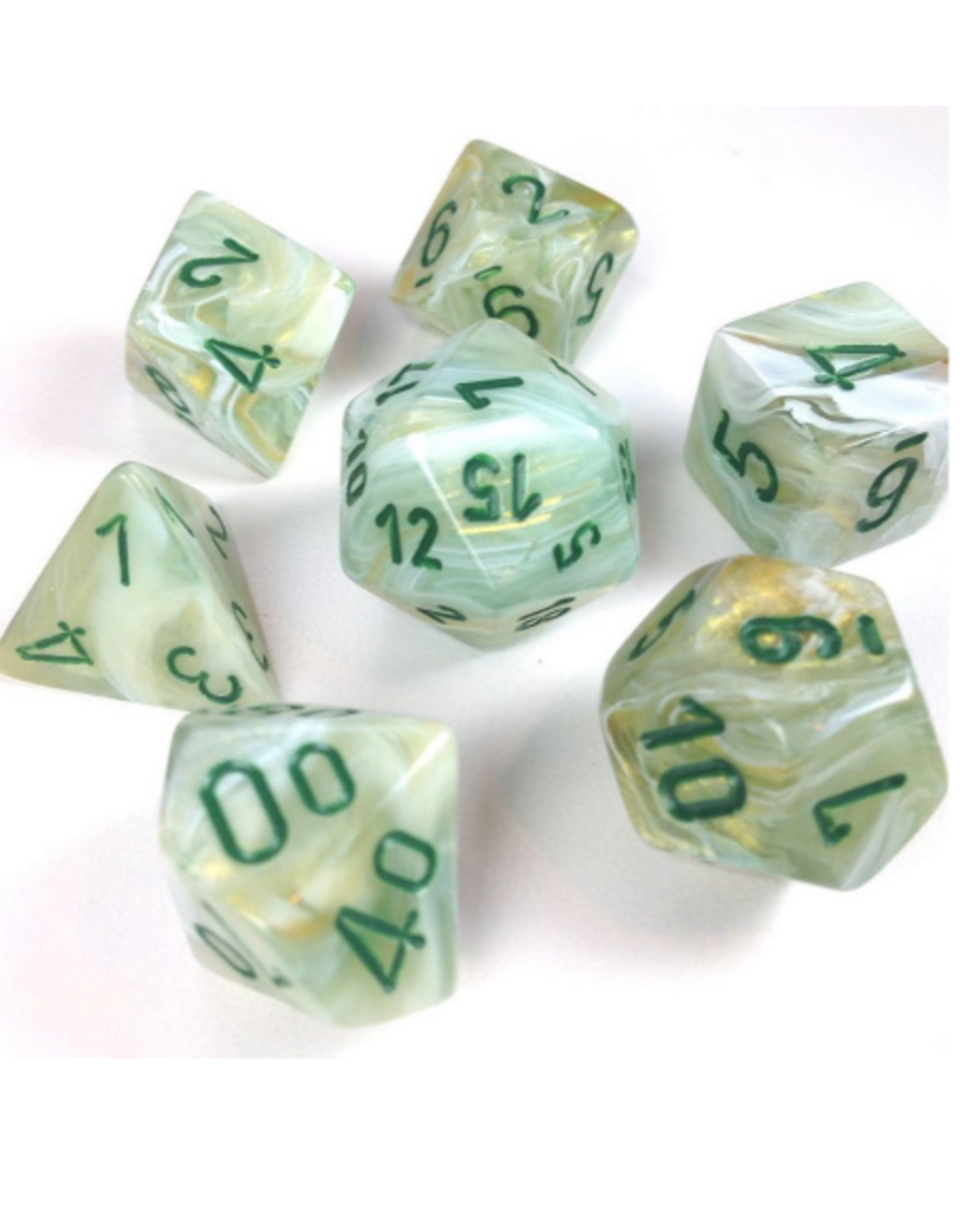 Chessex Dice - 7pc MARBLE GREEN/DARK GREEN POLYHEDRAL