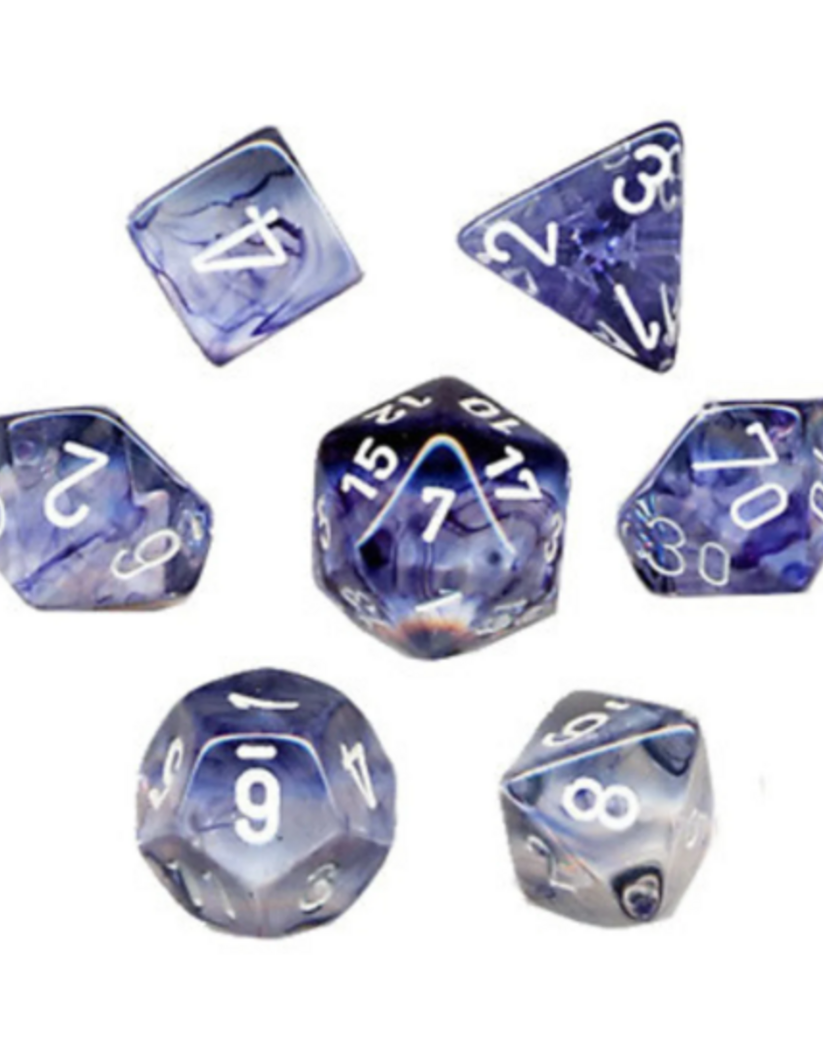 Chessex Dice - 7pc NEBULA BLACK/WHITE POLYHEDRAL