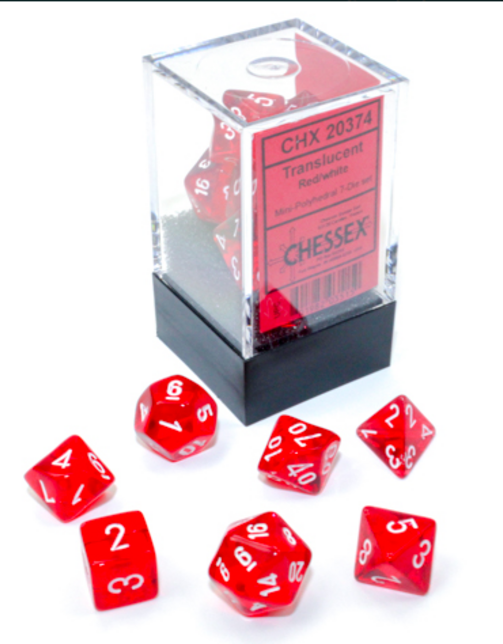 Chessex Dice - 7pc MINI TRANSLUCENT RED/WHITE POLYHEDRAL