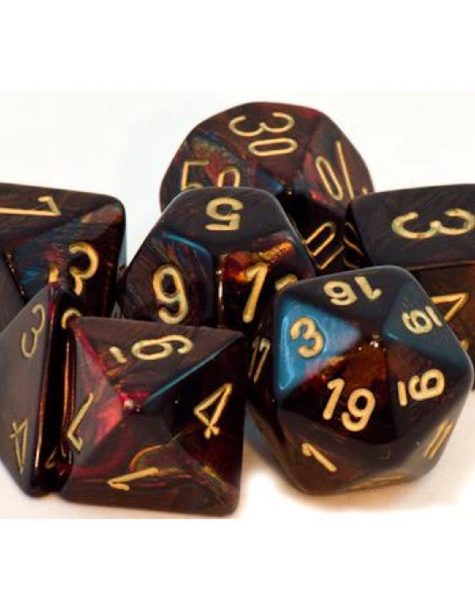 Chessex Dice - 7pc MINI SCARAB BLUE BLOOD/GOLD POLYHEDRAL