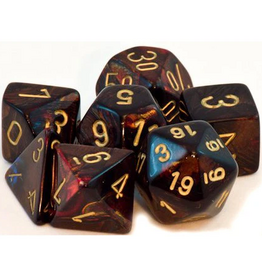Chessex Dice - 7pc MINI SCARAB BLUE BLOOD/GOLD POLYHEDRAL