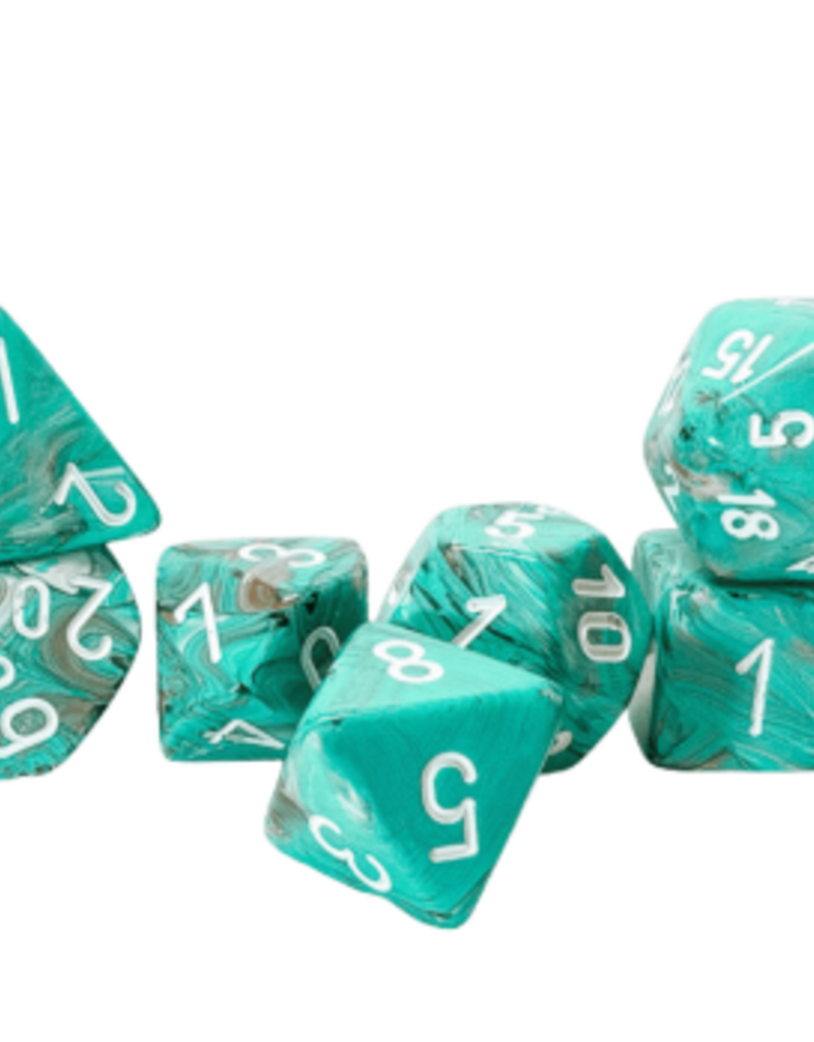 Chessex Dice - 7pc MEGA-HEDRAL MARBLE OXI-COPPER/WHITE POLYHEDRAL