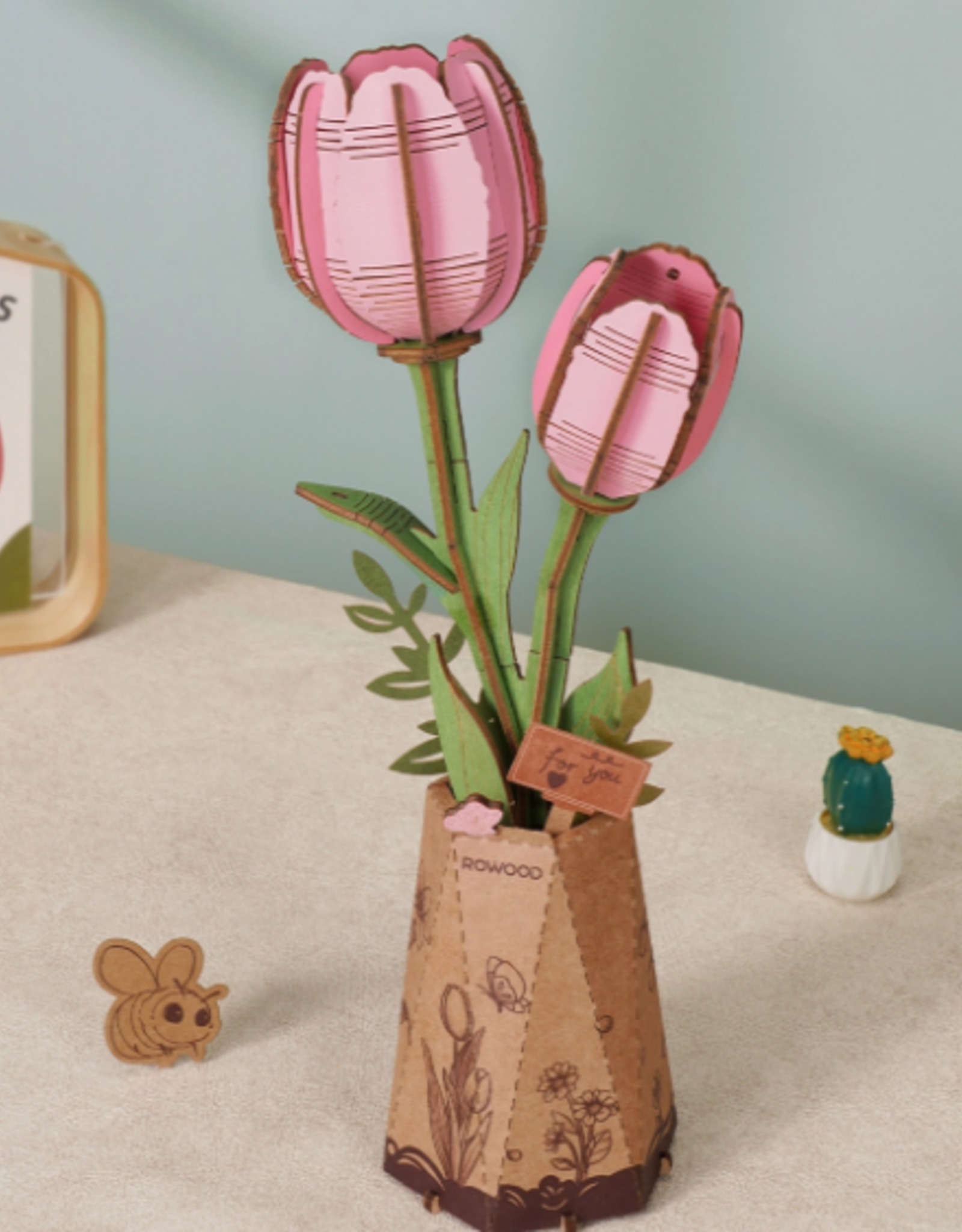Rolife Wooden Bloom Craft - Pink Tulip