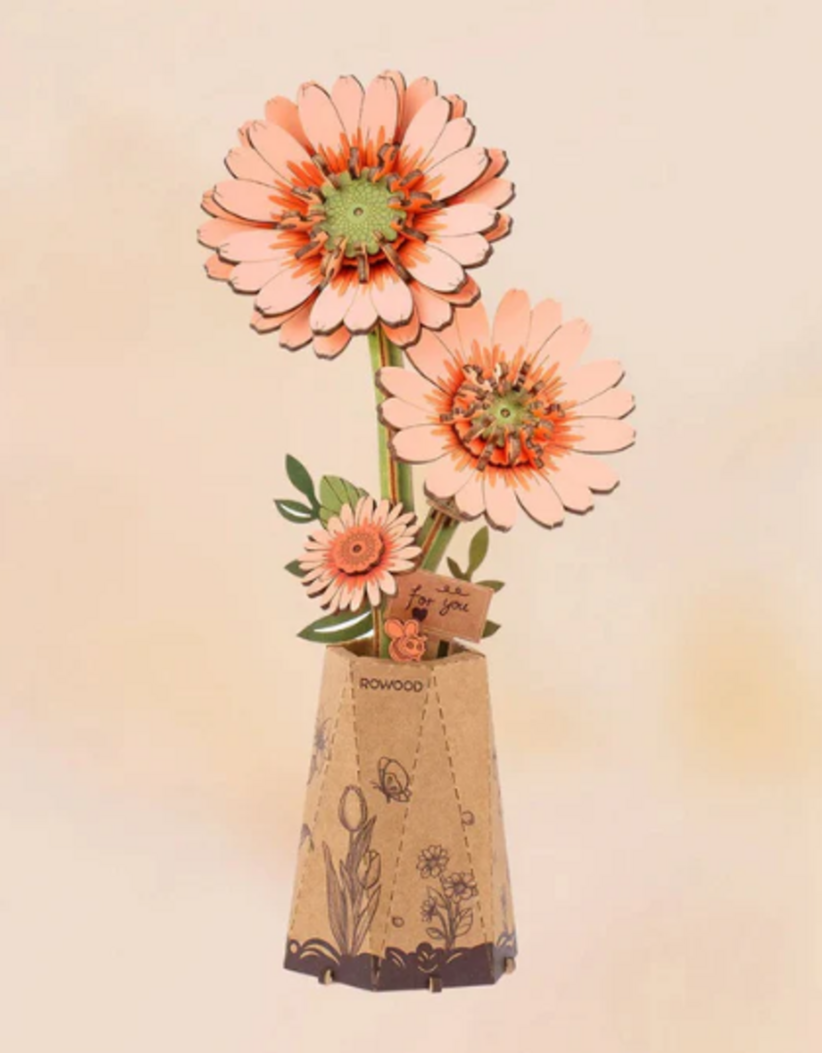 Rolife Wooden Bloom Craft - Light Orange Gerbera