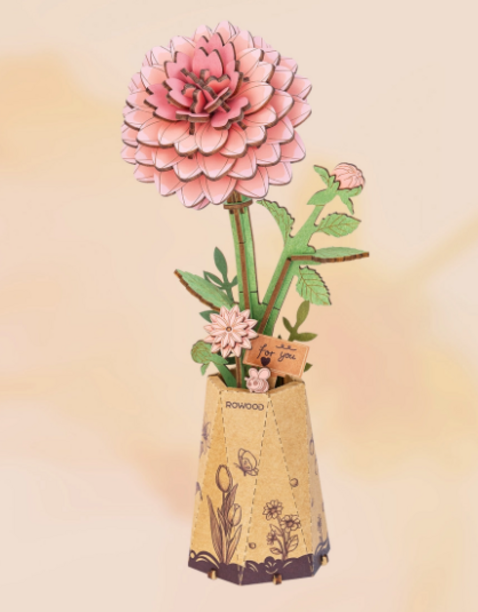 Rolife Wooden Bloom Craft - Pink Dahlia