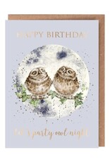 Wrendale Design Card - Birthday 'Party Owl Night' Owl Gold Foiled