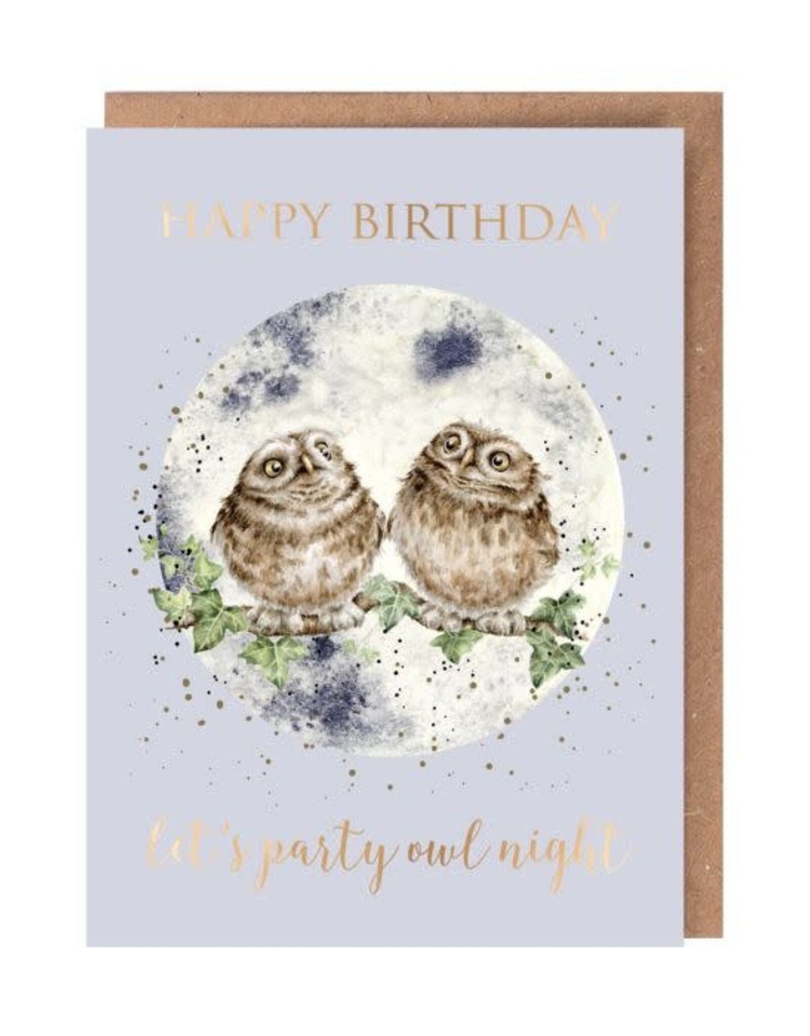 Wrendale Design Cards-Birthday 'Party Owl Night' Owl Gold Foiled