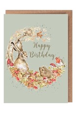 Wrendale Design Card - Birthday 'Fungi Foray' Woodland Gold foiled