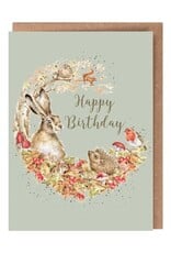Wrendale Design Cards-Birthday 'Fungi Foray' Woodland Gold foiled