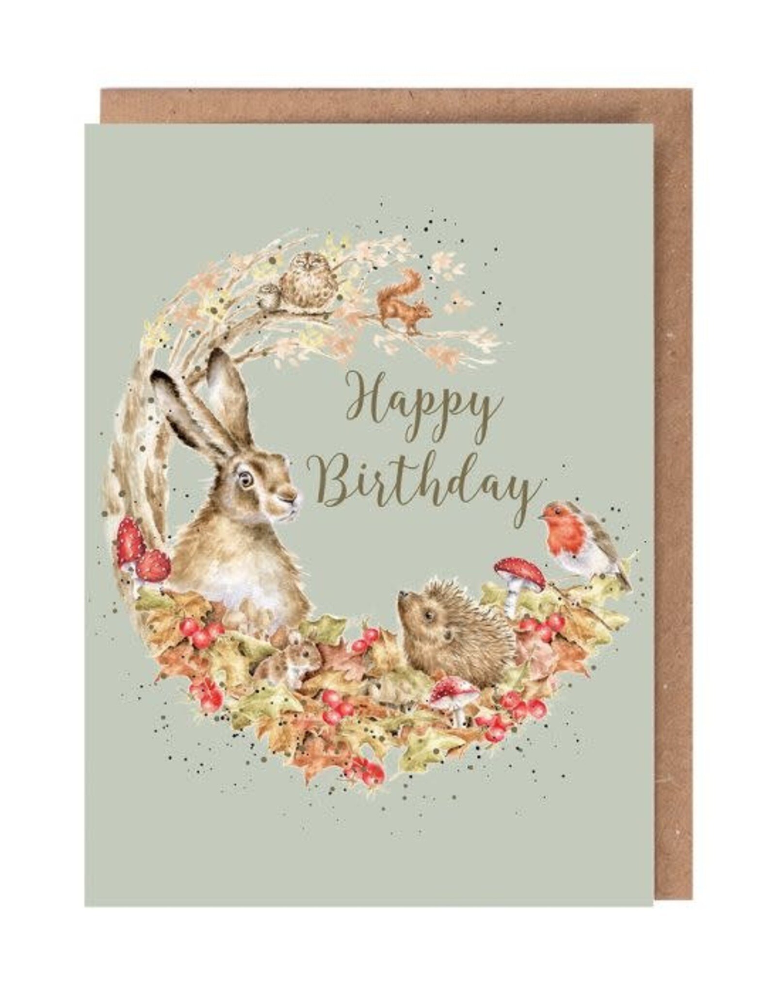 Wrendale Design Cards-Birthday 'Fungi Foray' Woodland Gold foiled