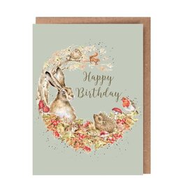 Wrendale Design Cards-Birthday 'Fungi Foray' Woodland Gold foiled