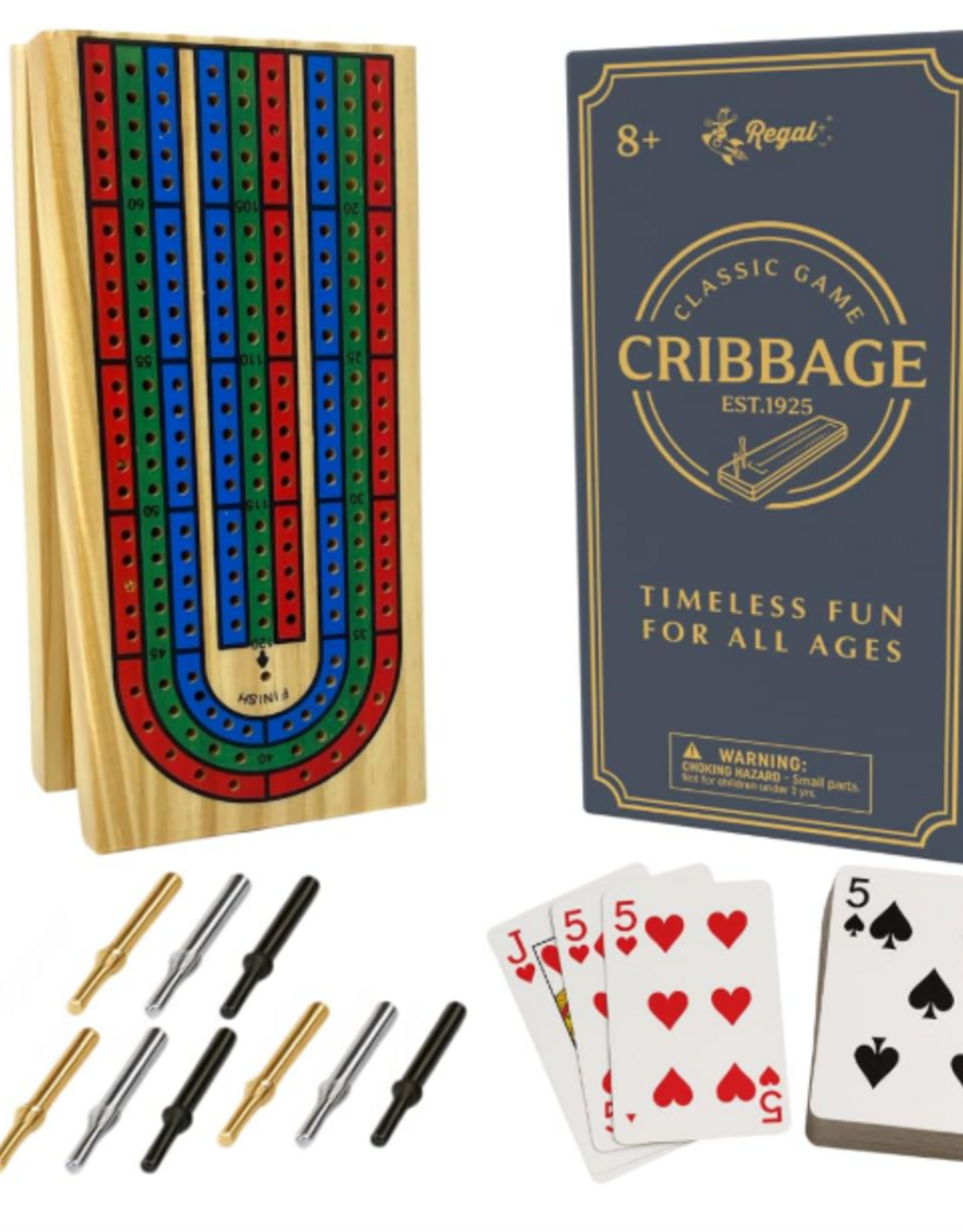 Regal 3 Player Cribbage Board (w cards)
