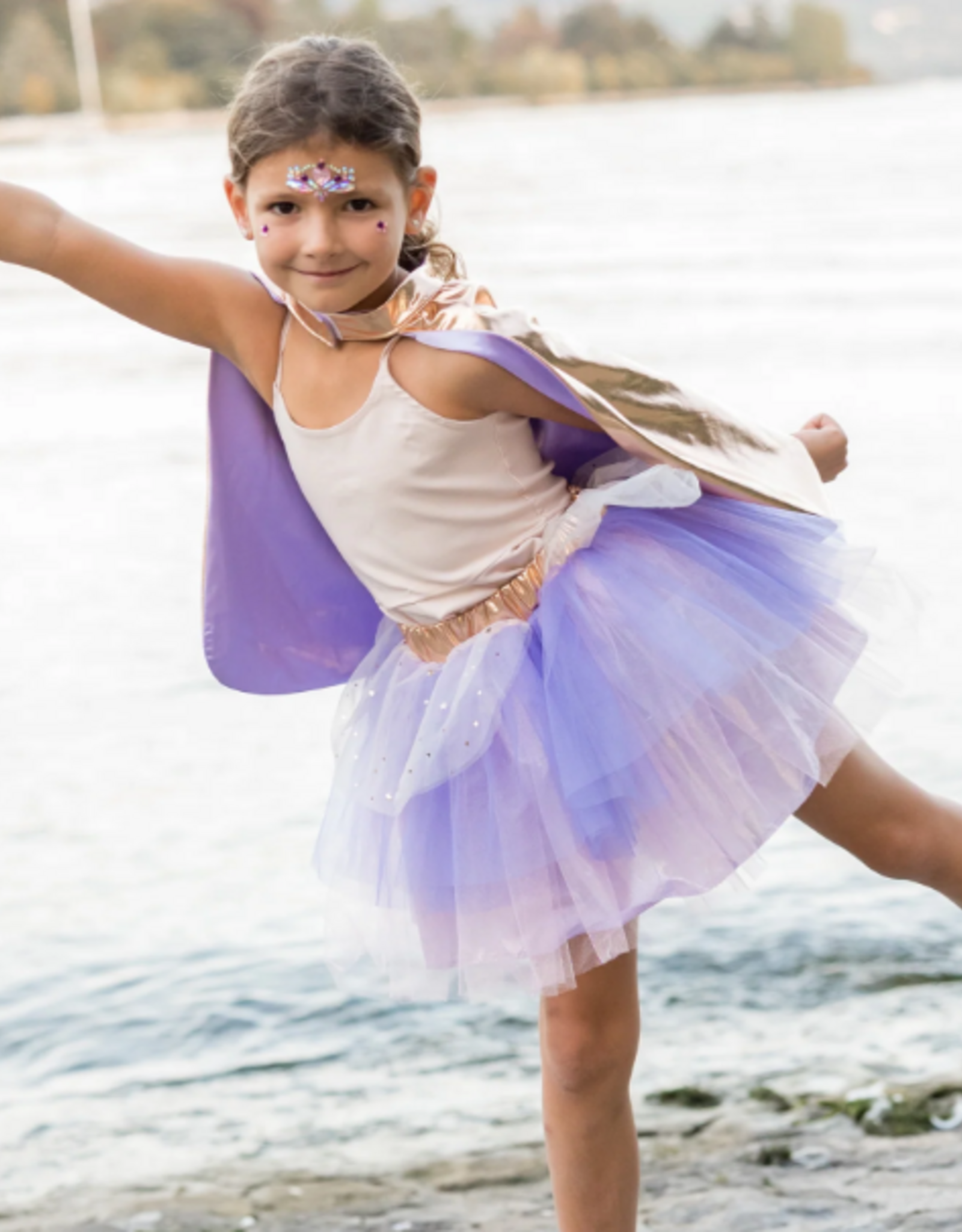 Great Pretenders Super Duper Tutu , Cape & Mask, Gold/Lilac Size 4-6