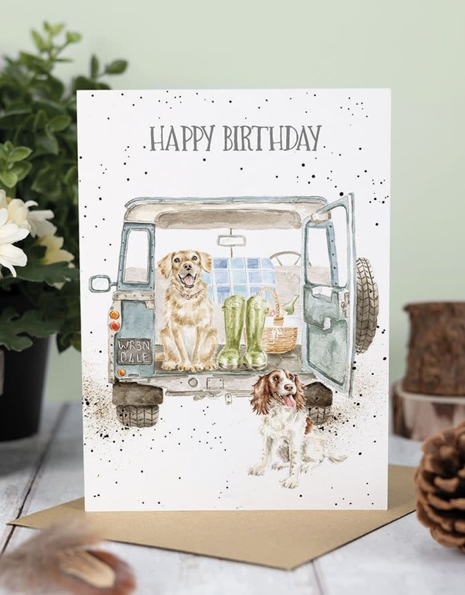 Wrendale Design Card - Birthday 'Barking Birthday' Labrador & Spaniel Single Card