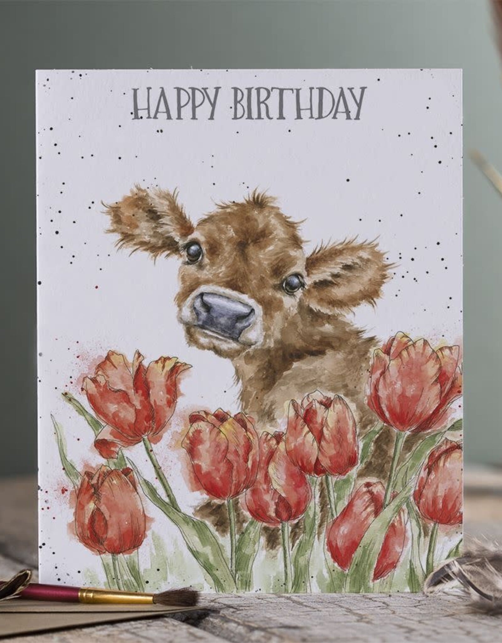 Wrendale Design Card - Birthday 'Birthday Bessie' Cow Single Card