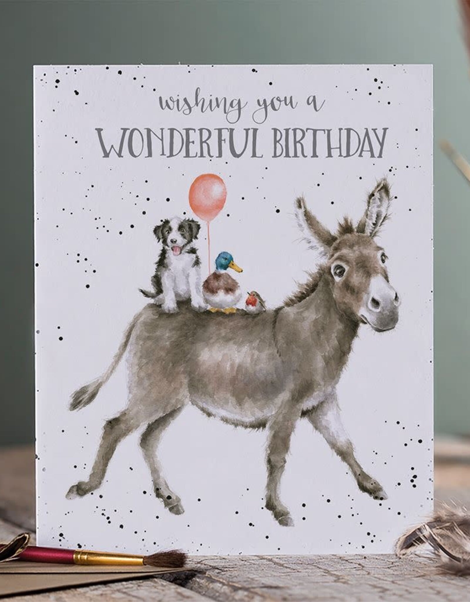 Wrendale Design Card - Birthday 'Birthday Donkey Ride' Donkey Single Card