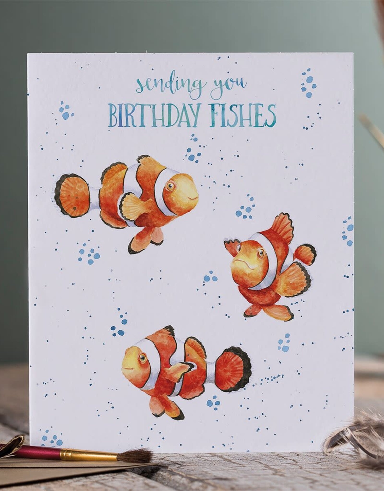 Wrendale Design Card - Birthday 'Brithday Fishes' Clown Fish Single Card