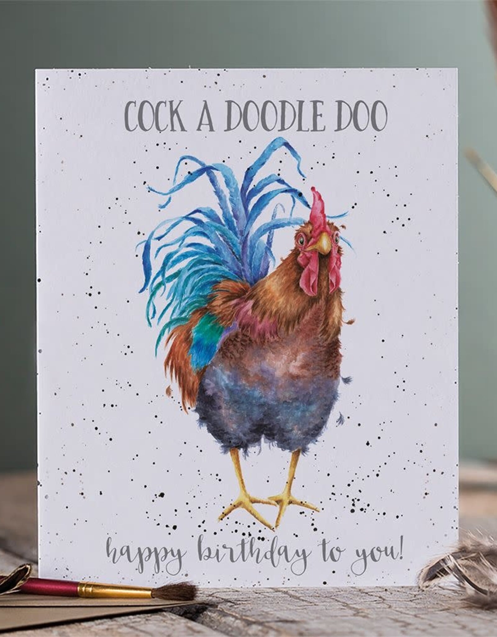 Wrendale Design Card - Birthday 'Cock a Doodle Doo' Cockerel Single Card