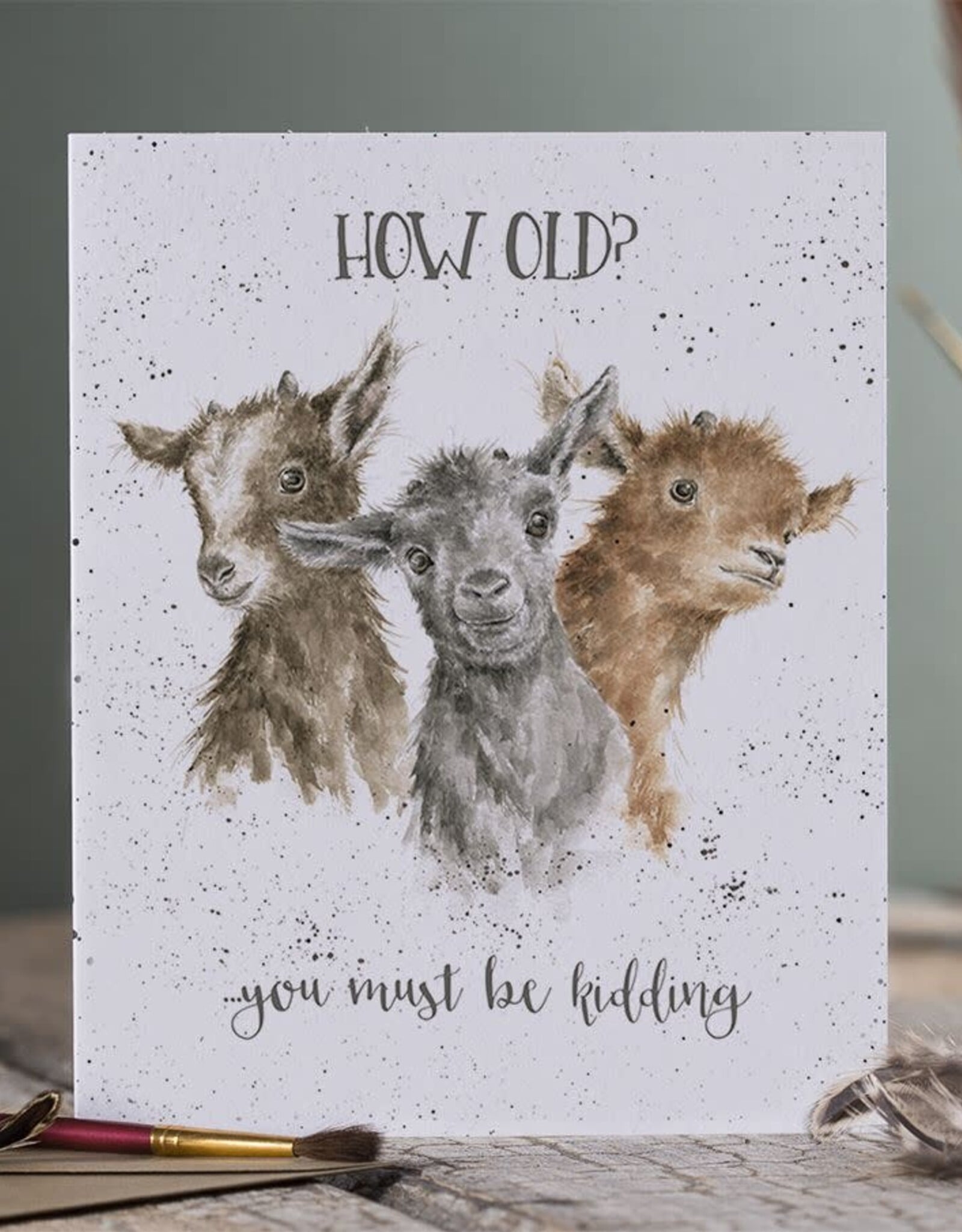 Wrendale Design Card - Birthday 'Just Kidding' Goats Single Card