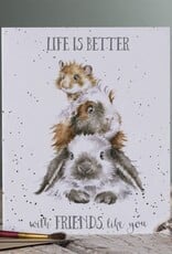 Wrendale Design Card - Friendship 'Guinea be Friends' Guinea Pig, Rabbit & Hamster Single Card