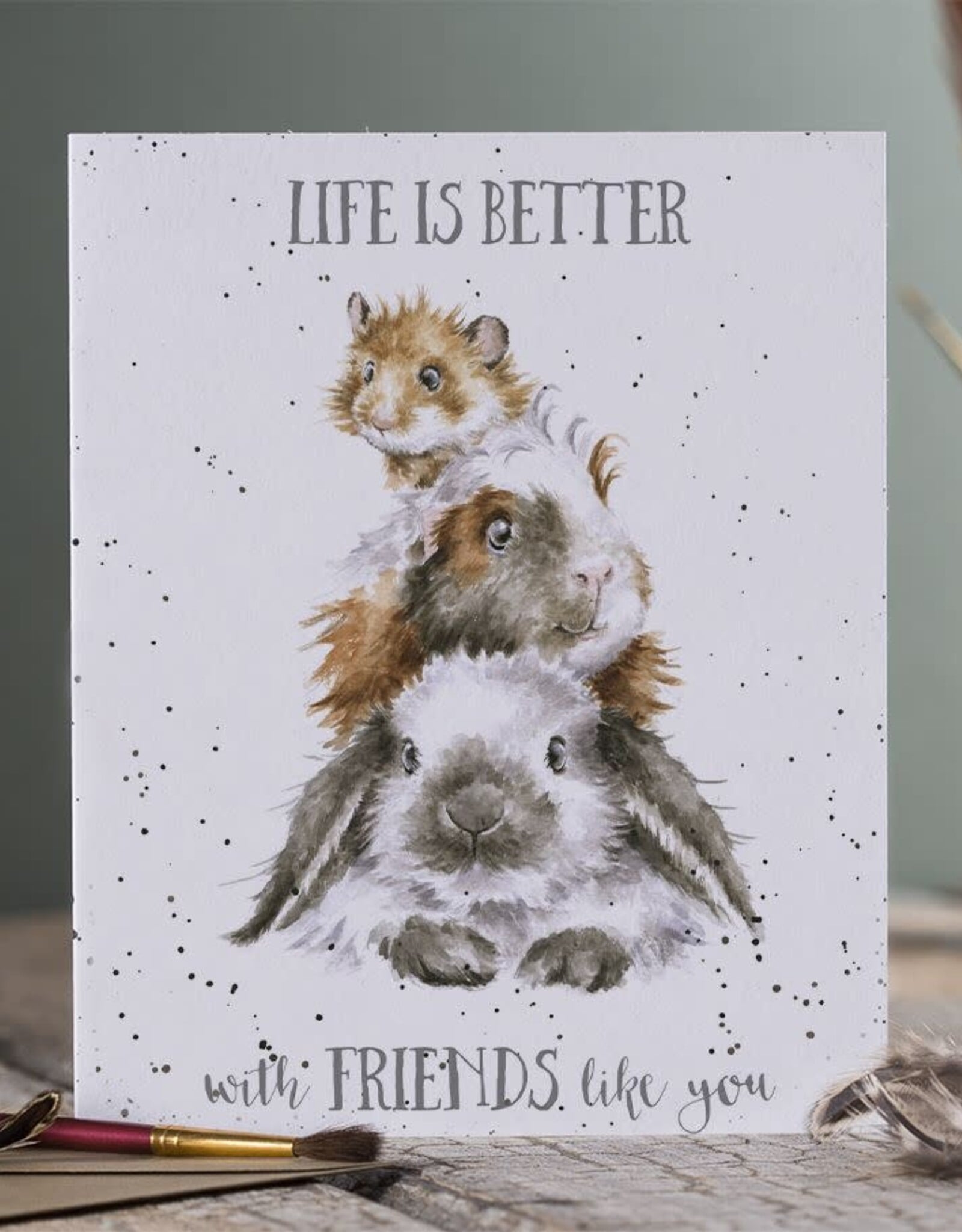 Wrendale Design Card - Friendship 'Guinea be Friends' Guinea Pig, Rabbit & Hamster Single Card