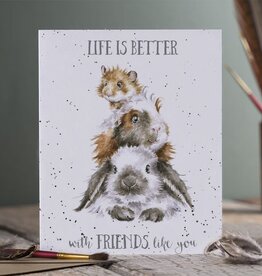 Wrendale Design Card - Friendship 'Guinea be Friends' Guinea Pig, Rabbit & Hamster Single Card