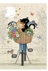 Bug Art Greeting Card - Bike Cat