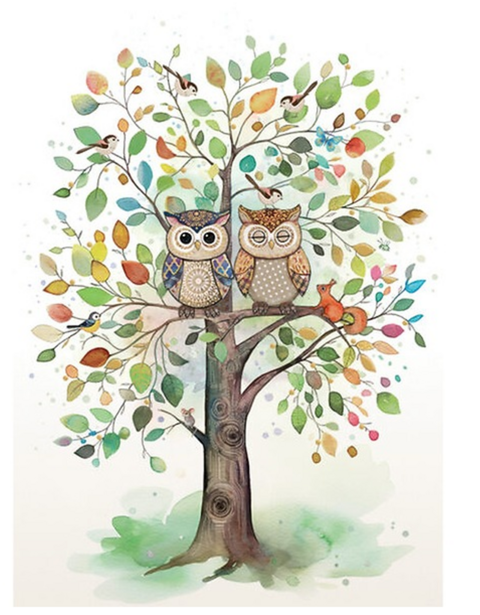 Bug Art Greeting Card - Owls in Tree