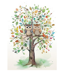 Bug Art Greeting Card - Owls in Tree