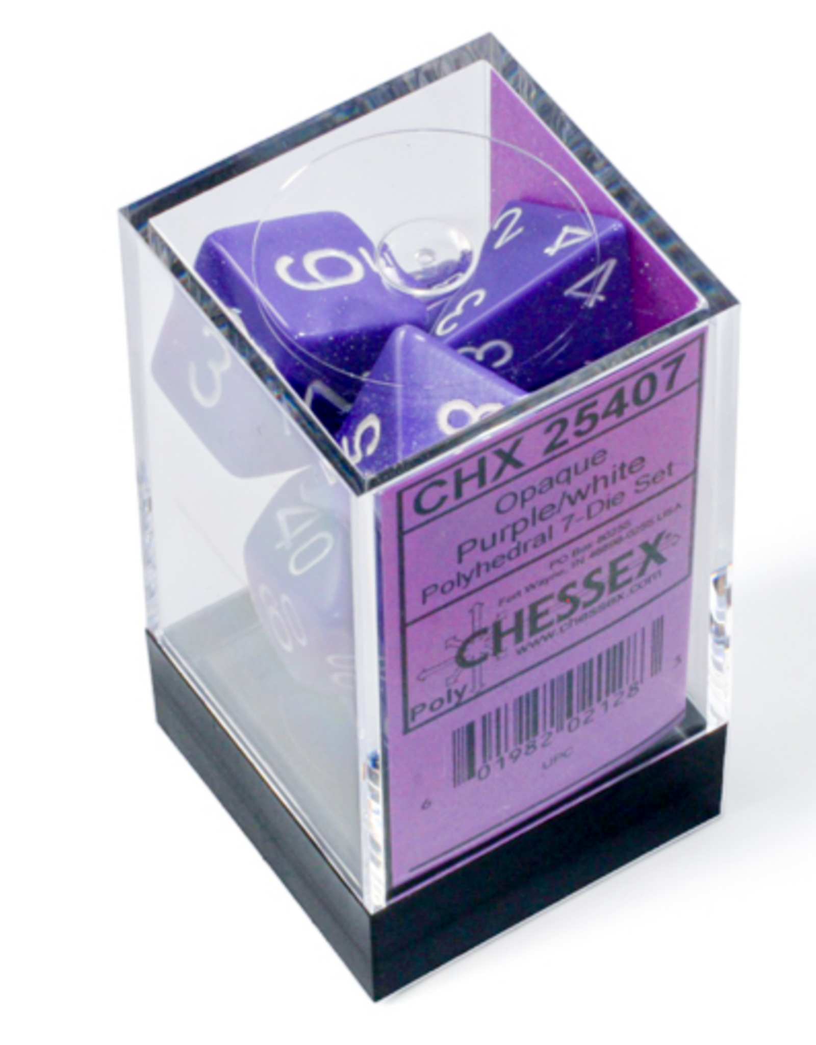 Chessex Dice - 7pc Opaque - Purple & White Polyhedral