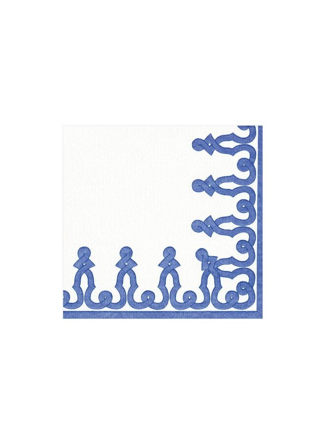 Dessin Passementerie Paper Linen Cocktail Napkins in Riviera Blue - 15 Per Package