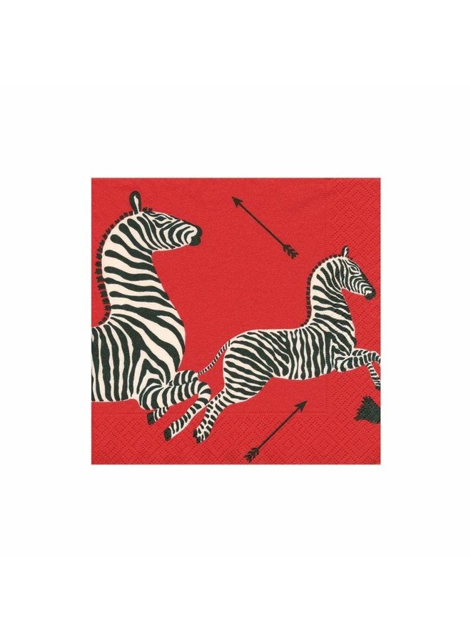 Zebras Paper Cocktail Napkins in Red - 20 Per Package