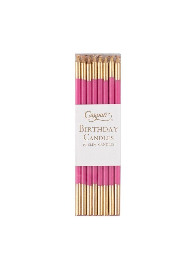 Slim Birthday Candles in Fuchsia & Gold - 16 Candles Per Package