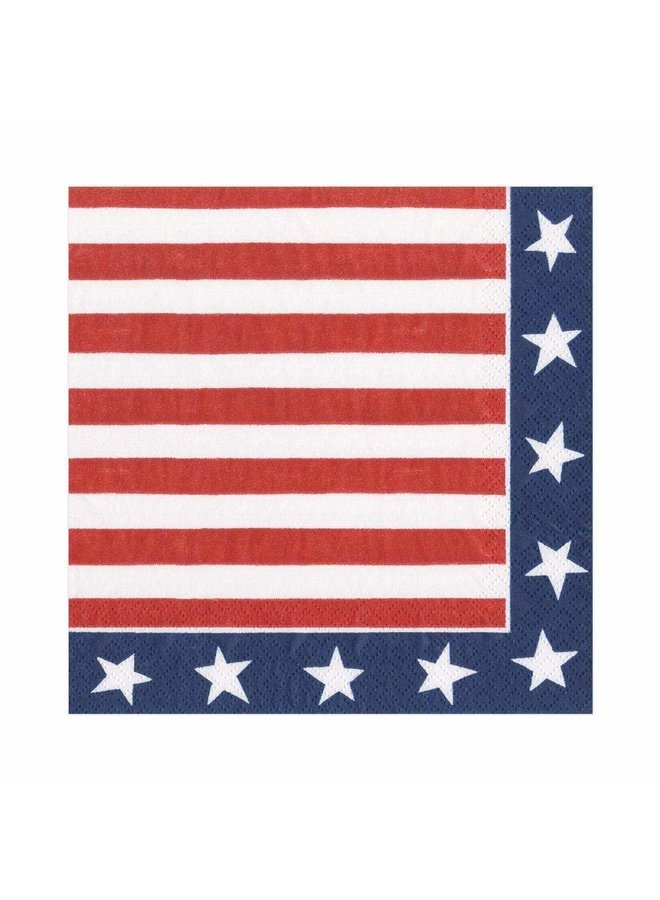 Red, White & Blue Paper Cocktail Napkins - 20 Per Package