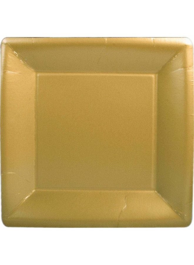 Solid Square Paper Dinner Plates in Gold - 8 Per Package