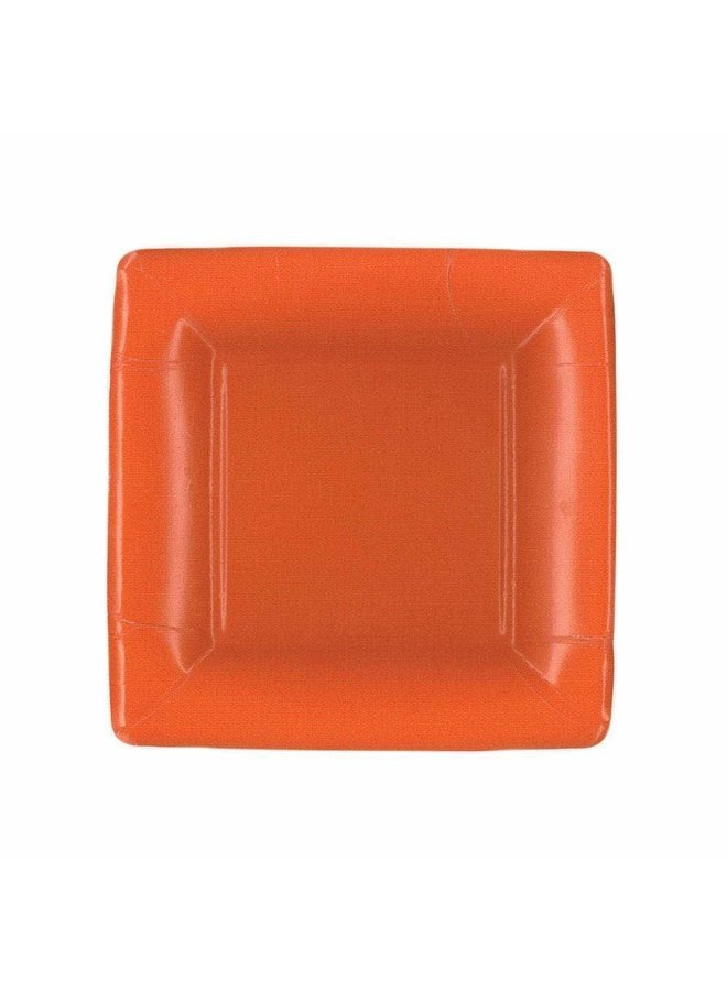 Grosgrain Square Paper Salad & Dessert Plates in Deep Orange - 8 Per Package