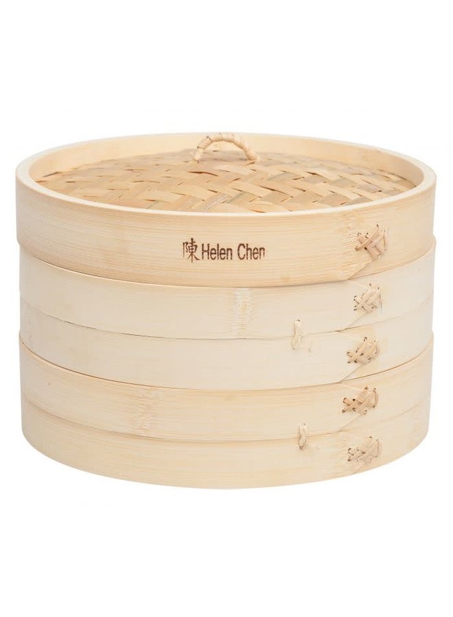 Bamboo Steamer with Lid, Set of 3, 10in