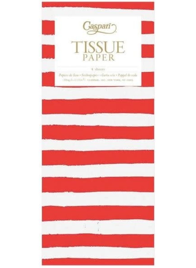 Painted Stripe Tissue Paper in Red & White - 4 Sheets Included
