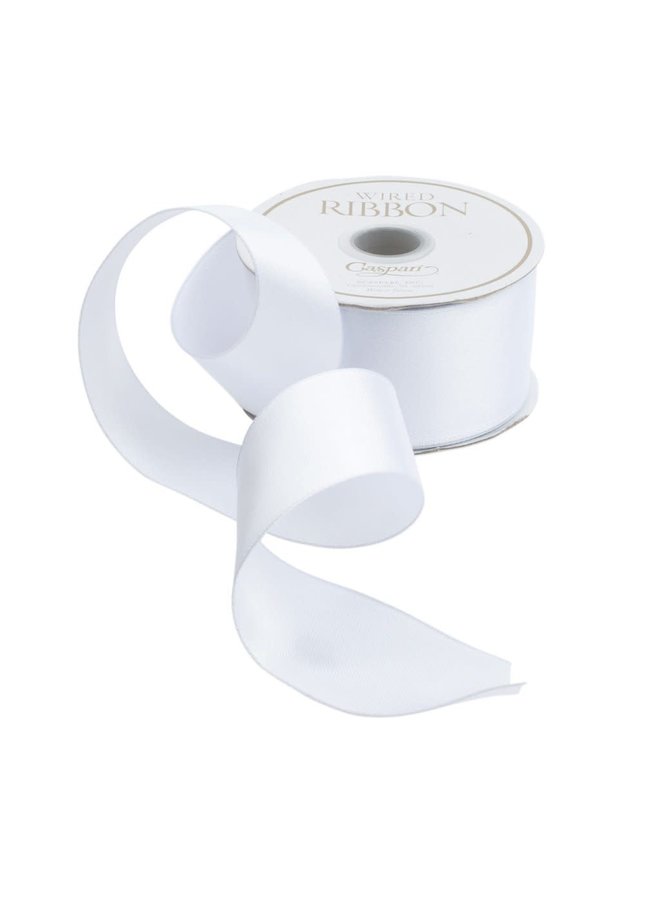 Solid White Satin Wired Ribbon - 9 Yard Spool