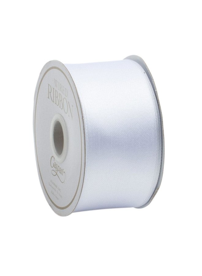 Solid White Satin Wired Ribbon - 9 Yard Spool