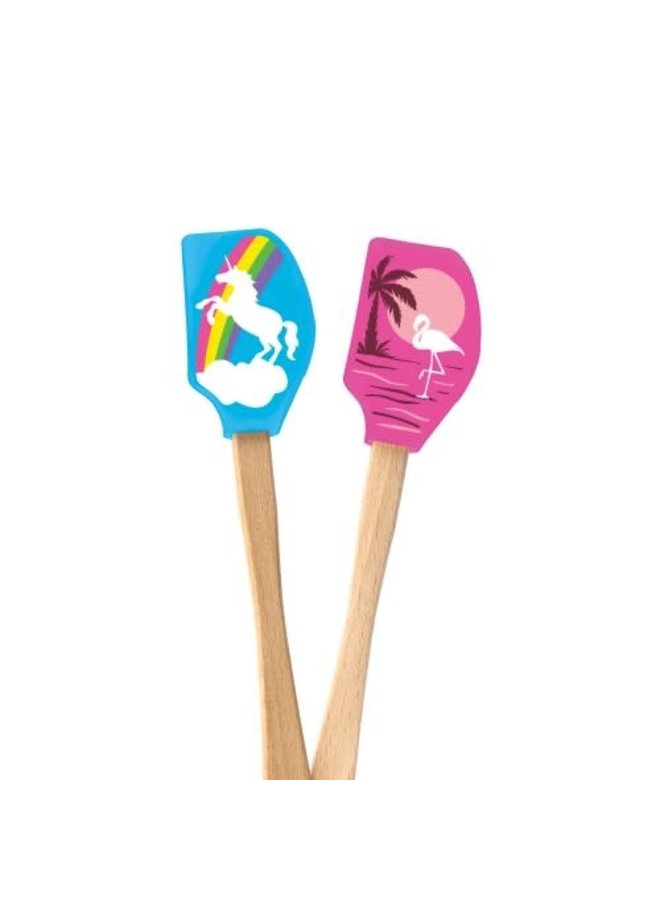 Wood Handled Mini Unicorn & Flamingo Spatulas – Set of 2