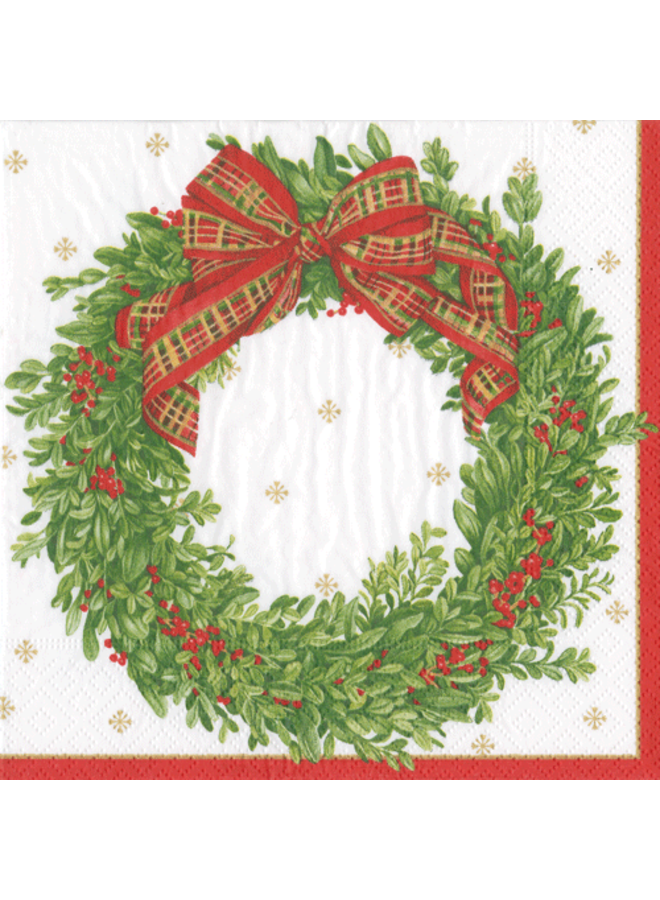 Boxwood and Berries Wreath Paper Cocktail Napkins - 20 Per Package