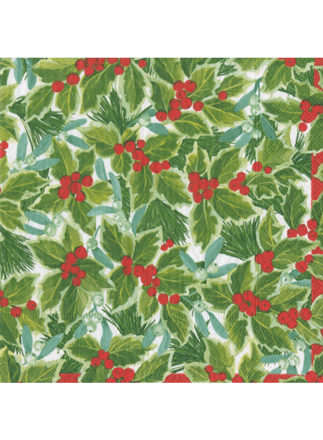 Holly and Mistletoe Paper Cocktail Napkins - 20 Per Package