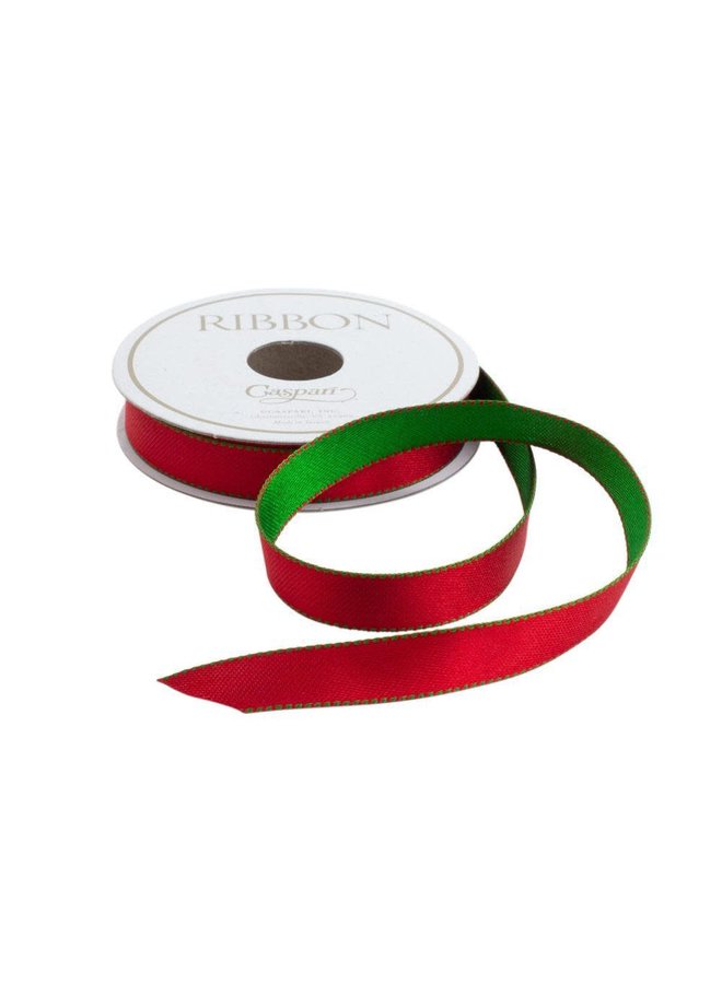 Green & Red Reversible Satin Unwired Ribbon - 9 Yard Spool