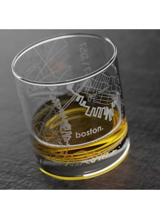 Boston MA Map Rocks Whiskey Glass