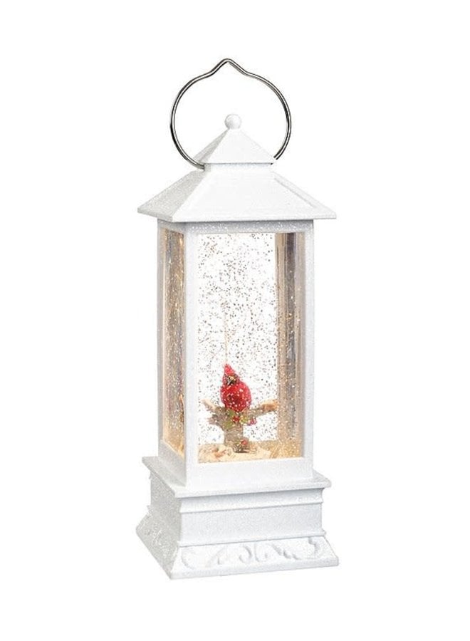 10.75"H LED White Lighted Lantern with Red Cardinal