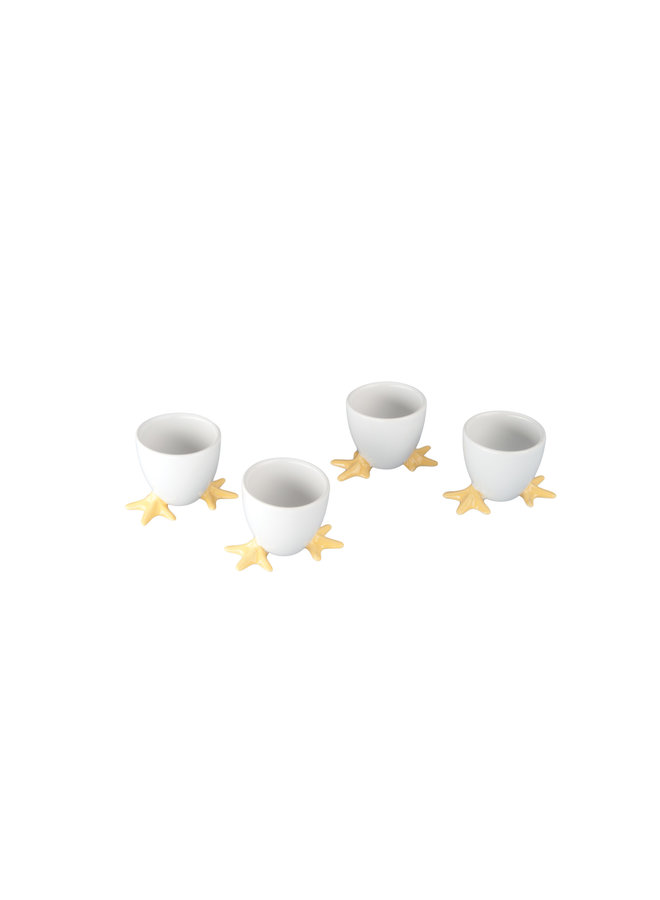 Set of 4 Yellow Chicken Footed Egg Cups