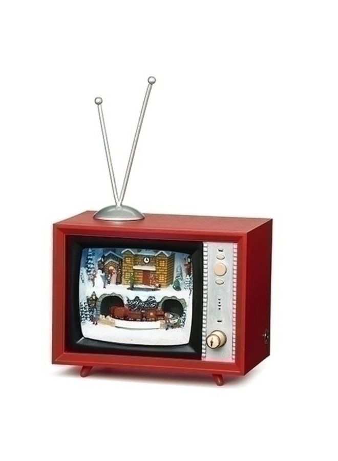 5.25"H Musical LED TV North Pole; Rotating; Battery Operated; Included