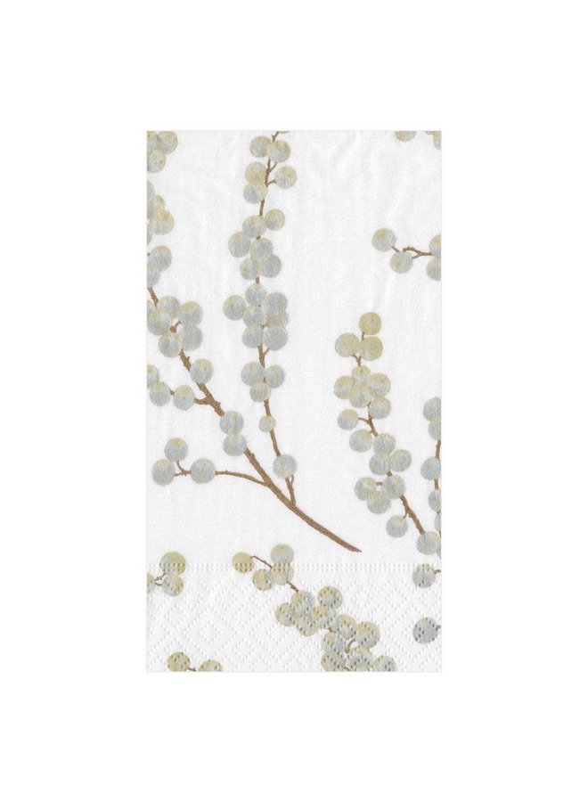 Berry Branches White/Silver Paper Guest Towel Napkins - 15 Per Package